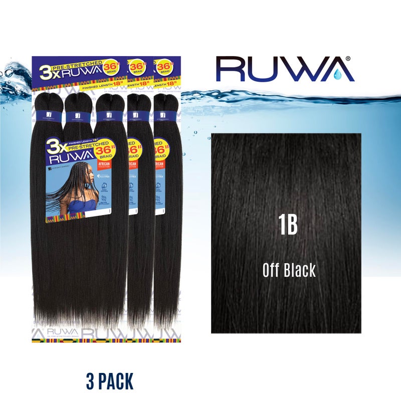 Sensationnel Ruwa prestretched braiding hair - 3x 36 inch water repellent kanekalon fast dry synthetic sports itch free (3 pack, 1B OFFBLACK) - Image 2